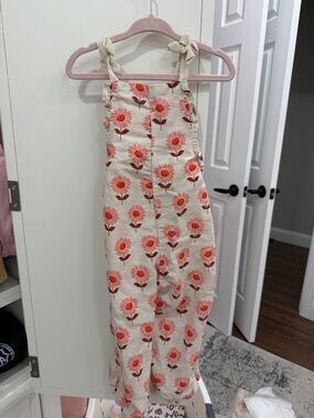 Zara Cream Overalls with Pink/Coral Flower Print